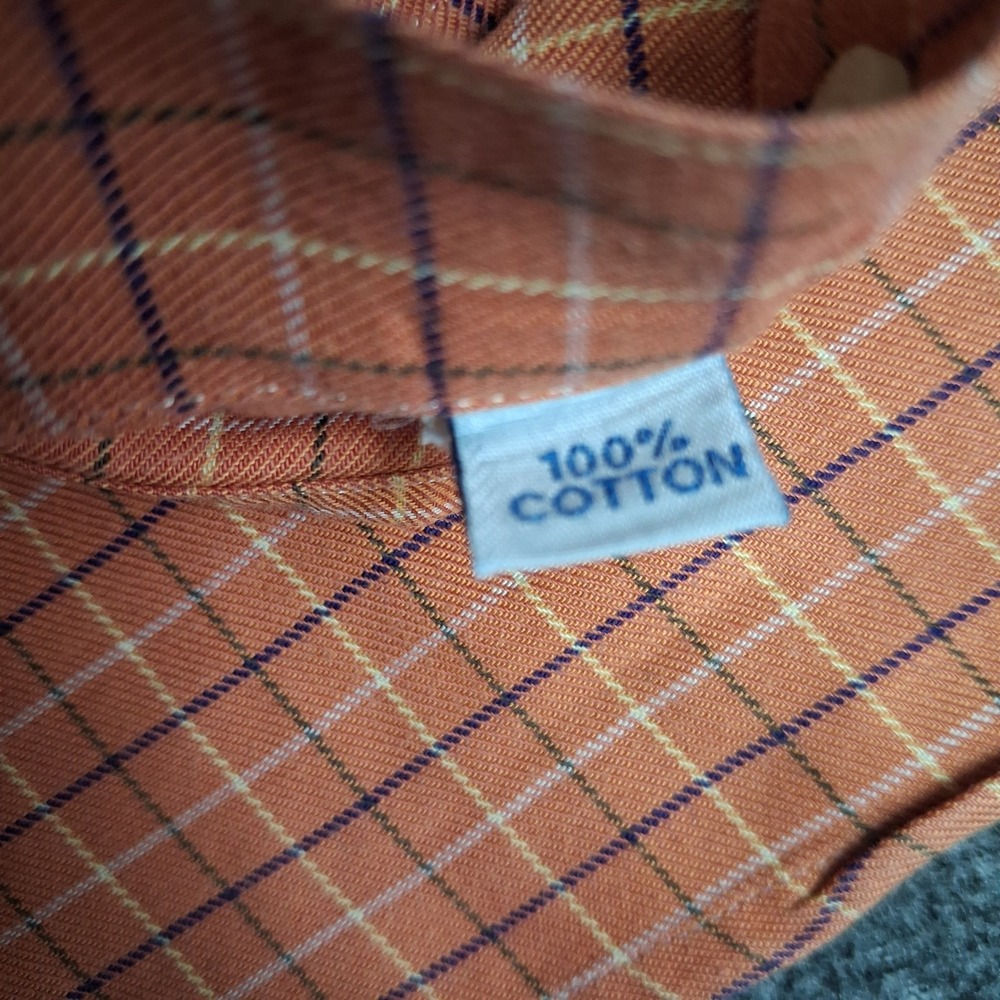 Barbour Mens Orange Tattersall Check Button Down Shirt Cotton Size Medium Preppy - Picture 8 of 10